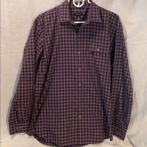 Van Heusen button down purple plaid shirt.
